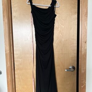 Lulus Oriella Black Asymmetrical Ruched Mermaid Maxi Dress